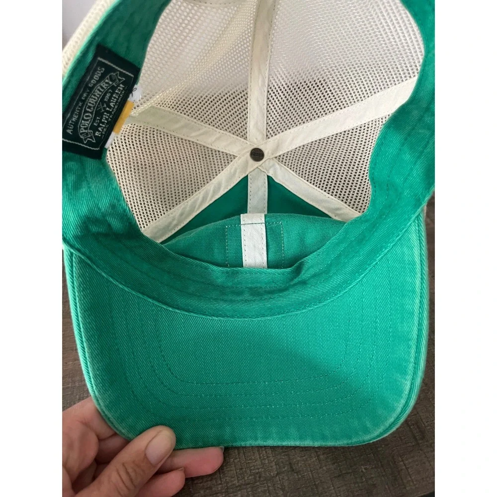 Polo Country Ralph Lauren Trucker Hat Green Mesh Leather Strap Mens Cap